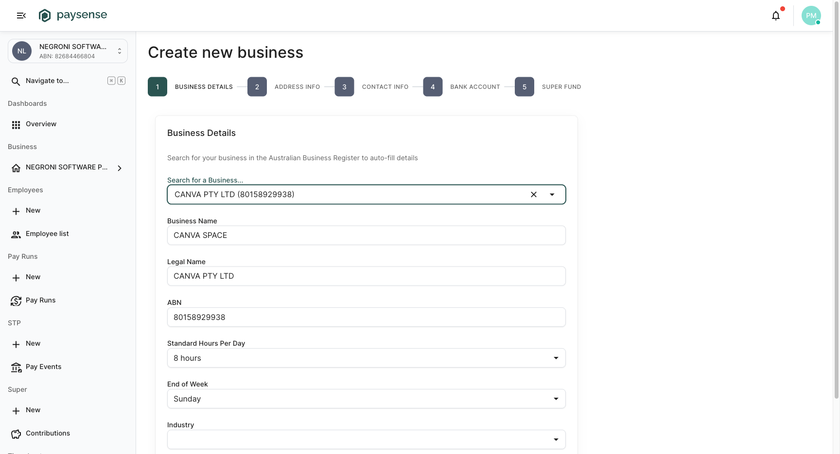 Step 1 fully populated from the ABR lookup