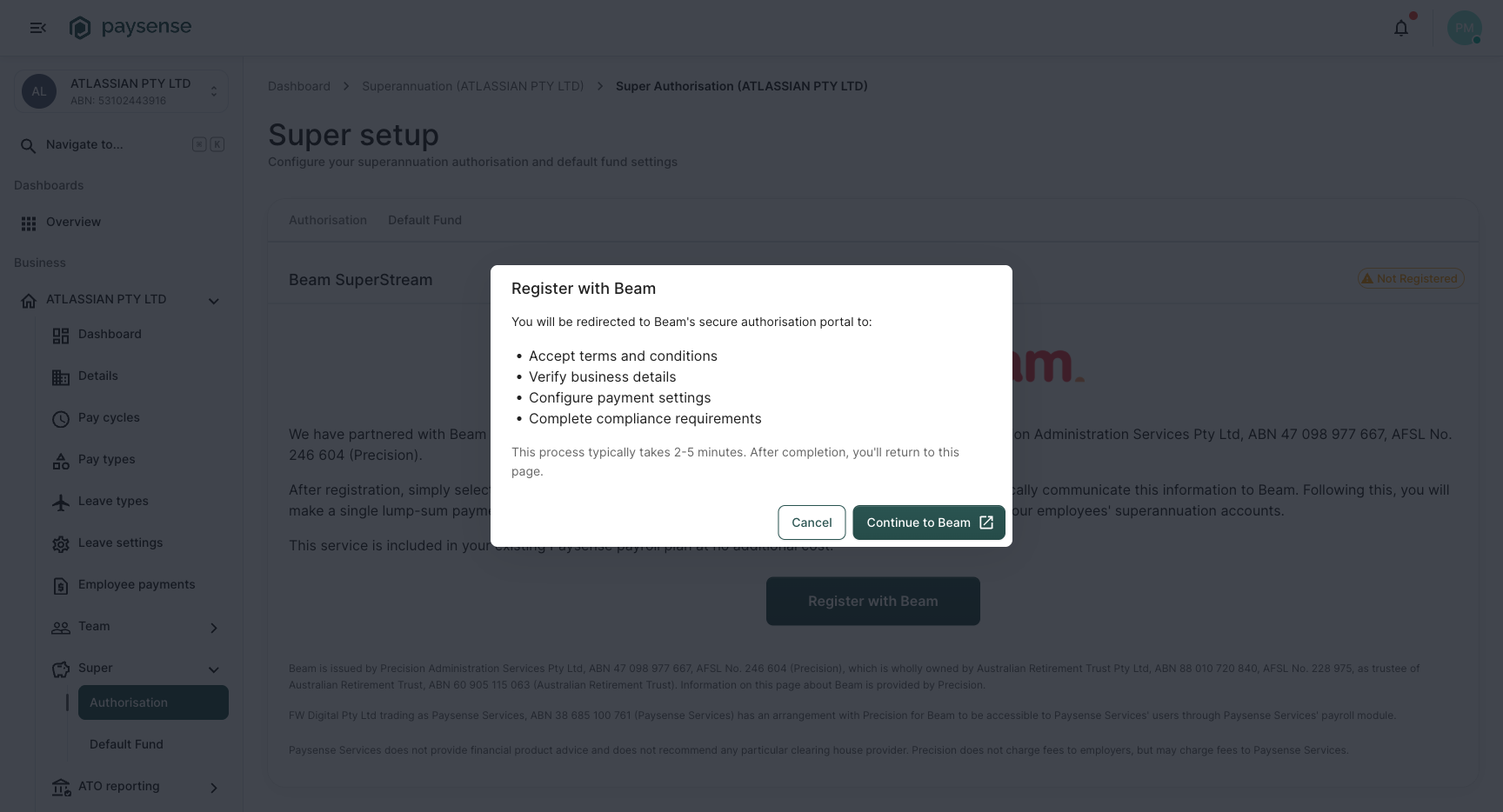 Confirmation dialog before redirecting to Beam
