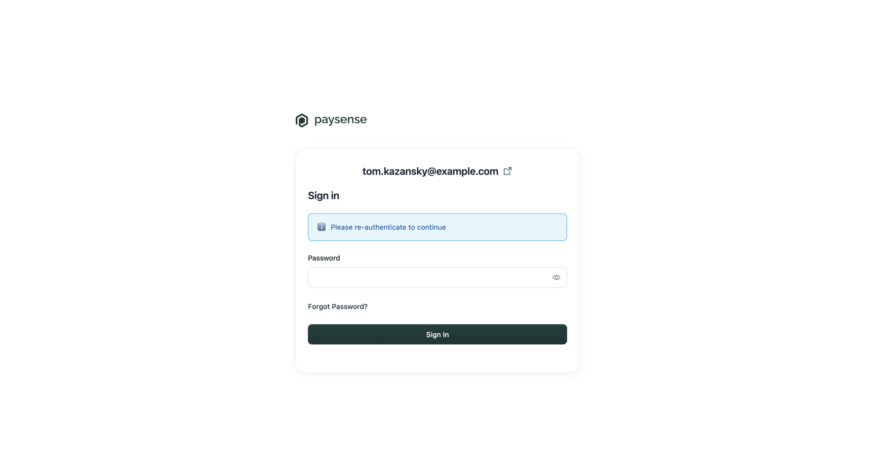 Sign-in page asking the user to re-authenticate before the token is created