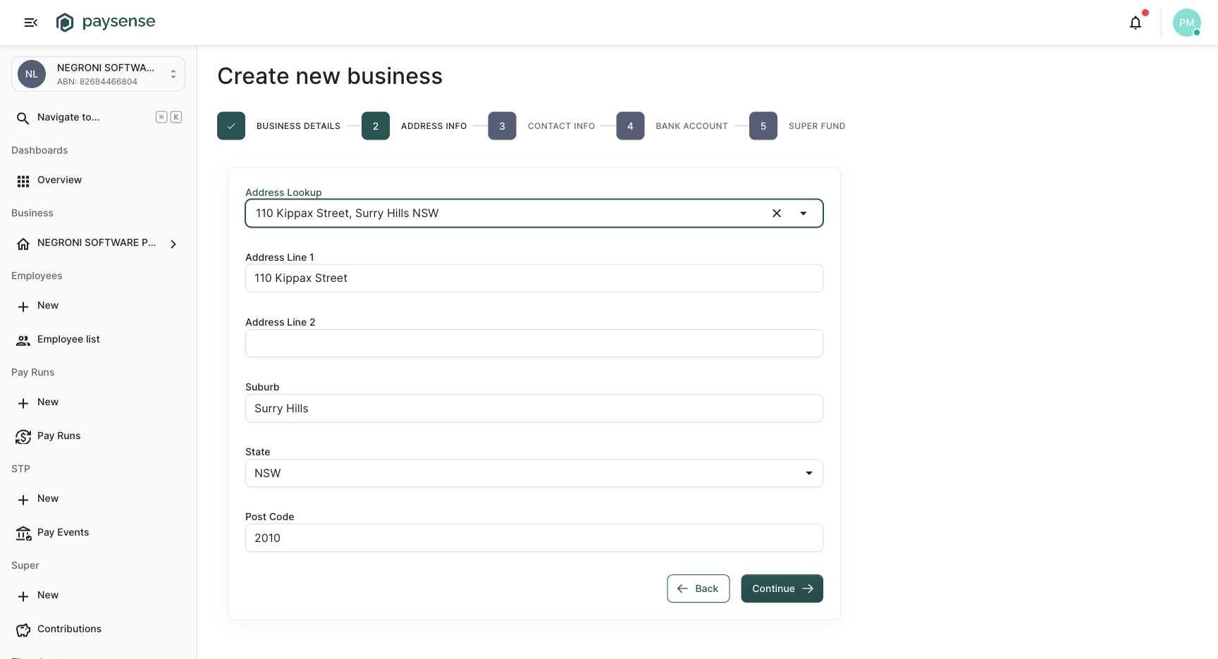 Step 2 fully populated from the address lookup