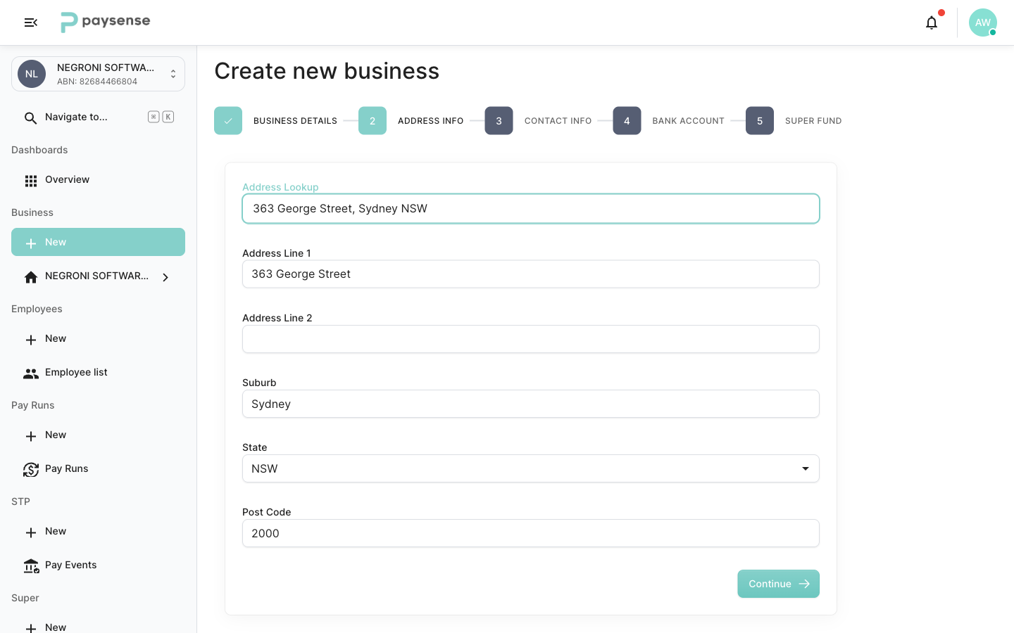 Step 2 fully populated from the address lookup