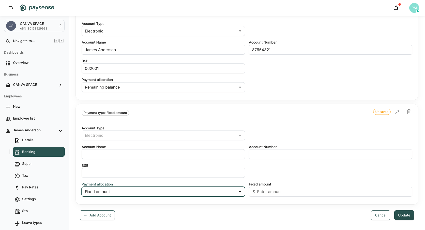 Fixed amount selected with the dollar amount entry field