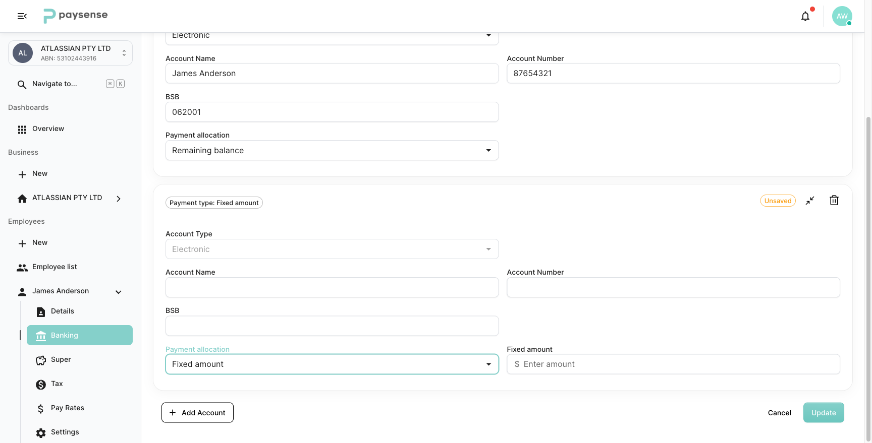 Fixed amount selected with the dollar amount entry field