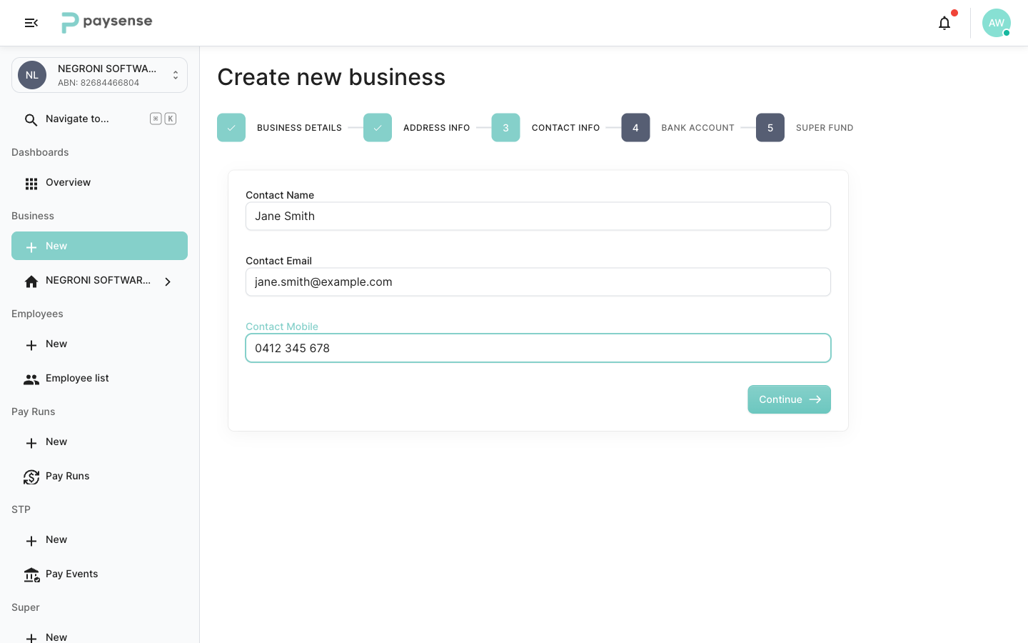 Step 3 with the contact details filled in