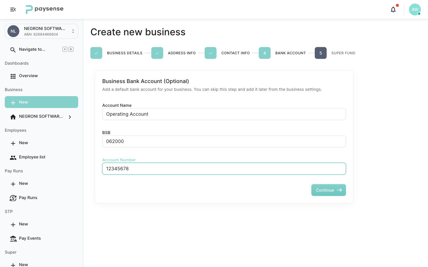 Step 4 with bank account details filled in